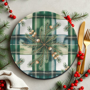 Vintage Green White Gingham Pattern Paper Plate