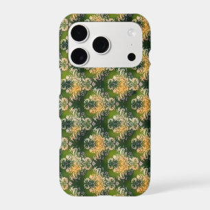 Vintage Green White Orange Floral Pattern