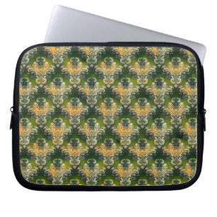Vintage Green White Orange Floral Pattern  Laptop Sleeve