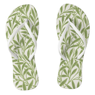 Vintage Green Willow Leaves Botanical Thongs