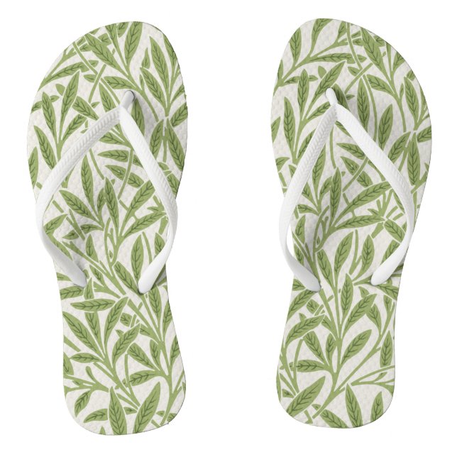 Vintage Green Willow Leaves Botanical Thongs (Footbed)