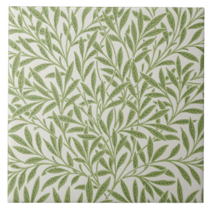Vintage Green Willow Leaves Pattern Ceramic Tile