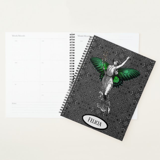 Vintage Green Wing Fairy Art Deco Personalised Planner (Display)