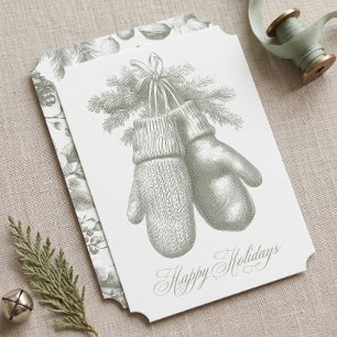 Vintage Green Winter Botanical Corporate Christmas Holiday Card