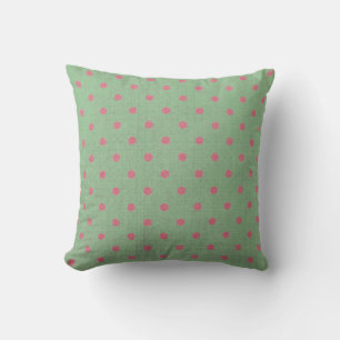 Vintage Green with Pink Polka Dots Pattern Cushion