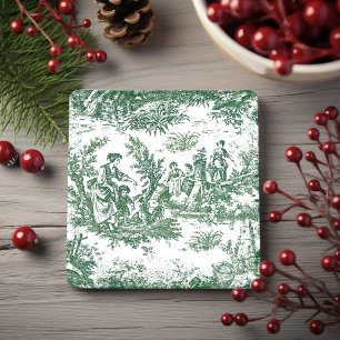 Vintage green women toile de jouy printed stone coaster