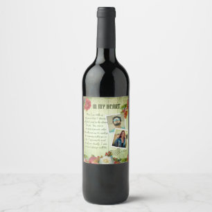 Vintage Green Wooden Floral Romantic Love Letter  Wine Label