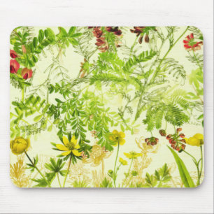 Vintage Green Woodland Botanical Leaves Wildflower Mouse Pad