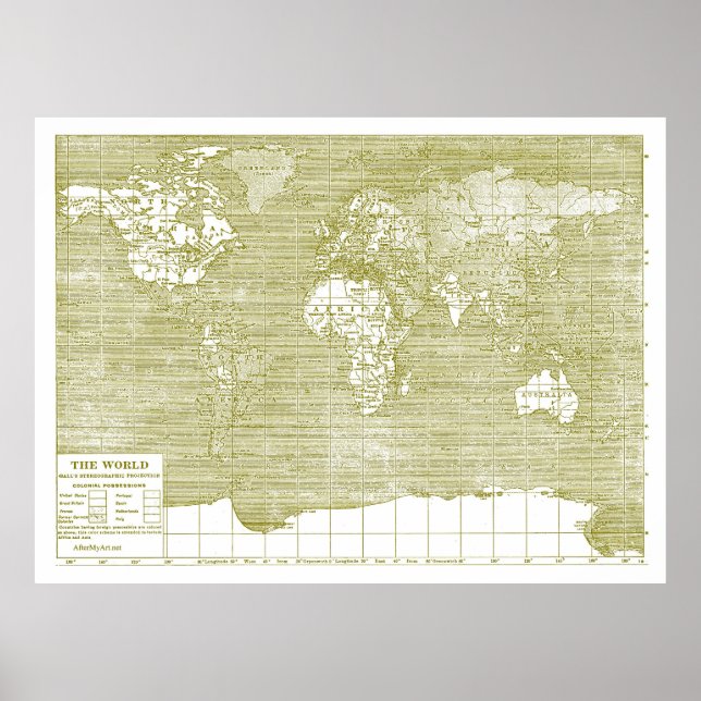 Vintage Green World Map Poster (Front)