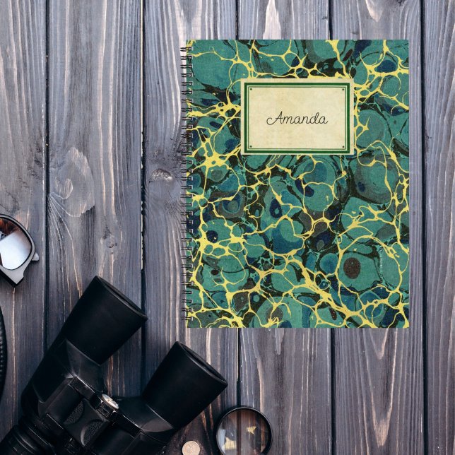 Vintage Green Yellow Antique Marbled Name Label Planner (Creator Uploaded)