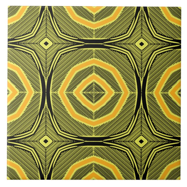 Vintage green yellow geometric pattern  ceramic tile (Front)