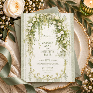 Vintage Greenery Floral Elegant Sage Green Wedding Invitation