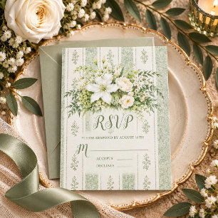Vintage Greenery Floral Elegant Sage Green Wedding RSVP Card