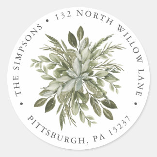 Vintage Greenery Return Address Classic Round Sticker