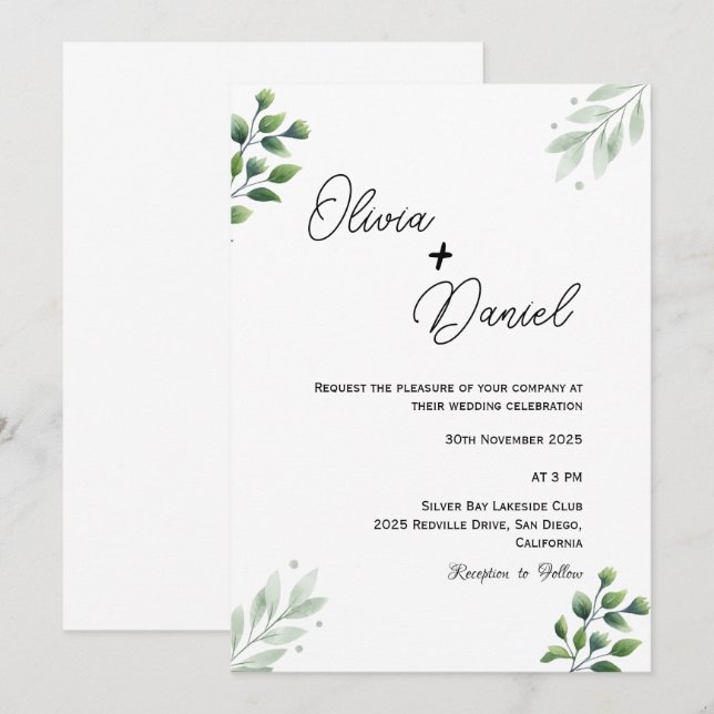 Vintage Greenery Wedding Invitation (Front/Back)