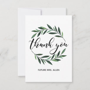 Vintage Greenery Wreath Flat Thank You Card