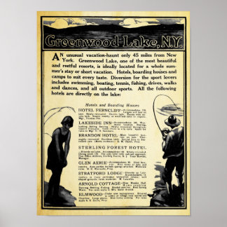 Vintage Greenwood Lake NY Travel Print