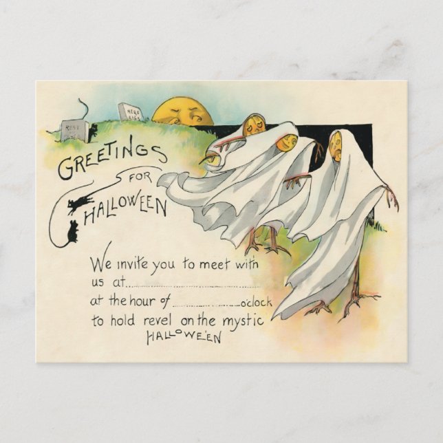 Vintage Greetings for Halloween—Invitation  Postcard (Front)