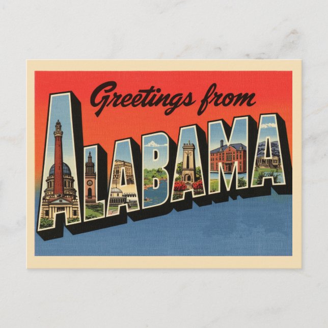 Vintage "Greetings from Alabama" Postcard (Front)