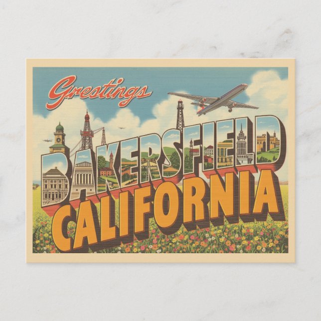 Vintage "Greetings from Bakersfield, California" Postcard (Front)