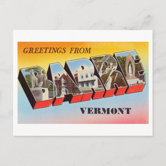 Vintage Greetings from Barre, Vermont Postcard (Front)