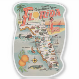 Vintage Greetings from Florida Map