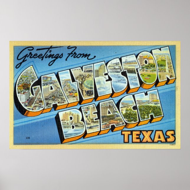Vintage Greetings from Galveston Beach Texas Poster (Front)