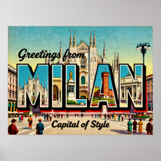 Vintage Greetings from Milan Poster
