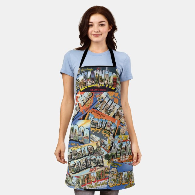 Vintage Greetings From ... Postcards Collage Apron (Worn)