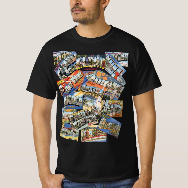 Vintage Greetings From ... Postcards Collage T-Shirt (Front)