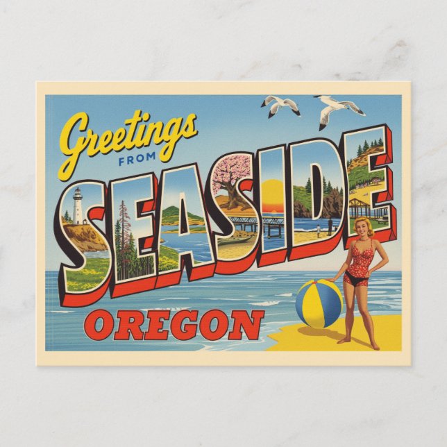 Vintage "Greetings from Seaside, Oregon" Postcard (Front)