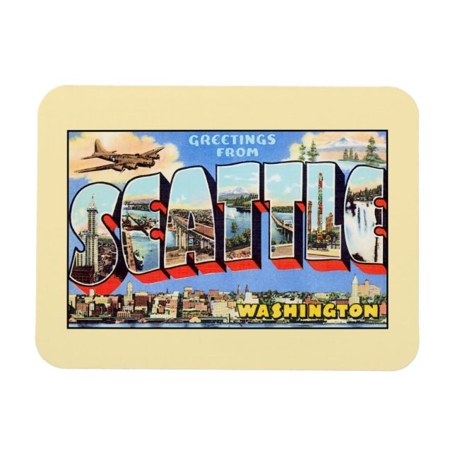 Vintage greetings from Seattle Washington Magnet (Horizontal)