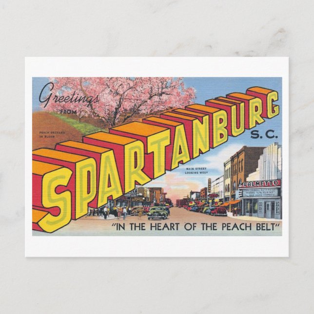 Vintage Greetings from Spartanburg, South Carolina Postcard (Front)