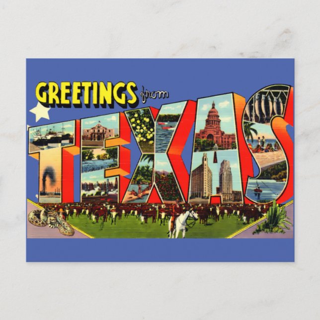 Vintage Greetings From Texas Travel Postcard (Front)