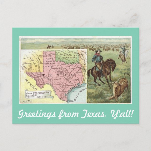 Vintage Greetings from Texas Y'all Postcard (Front)
