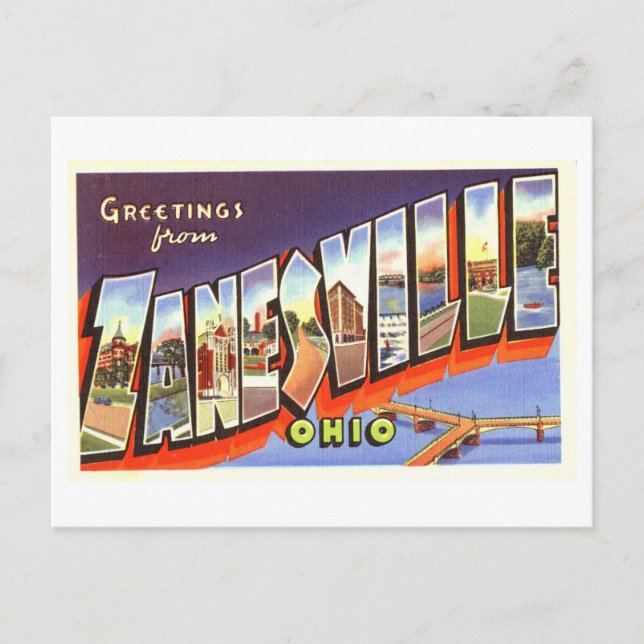Vintage Greetings from Zanesville, Ohio Postcard (Front)