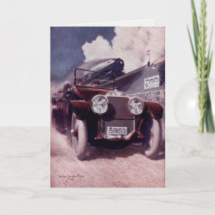 Vintage Greetings With Old Car Card