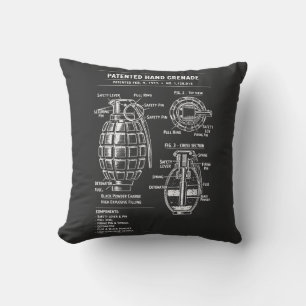 Vintage Grenade Patent Blueprint Cushion