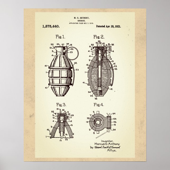 Vintage Grenade Patent Poster (Front)
