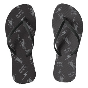 Vintage Grey and Black Old Punks Rockers Rock On Thongs