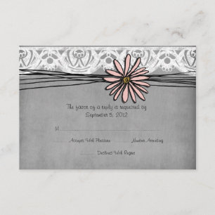 Vintage Grey and Pink Daisy Wedding RSVP Card