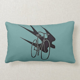 Vintage Grey Bicycle Black Bird Silhouette Pillow