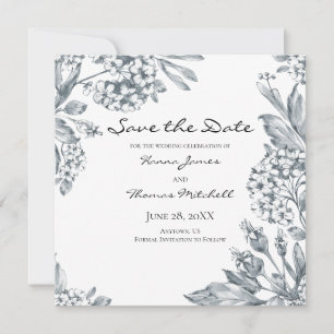 Vintage Grey Botanical Floral Wedding Save The Date