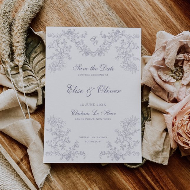 Vintage Grey Chinoiserie Monogram Wedding Save The Date (Creator Uploaded)