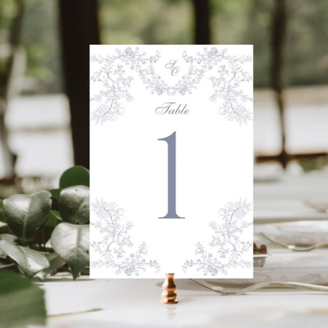 Vintage Grey Chinoiserie Monogram Wedding Table Number (Creator Uploaded)