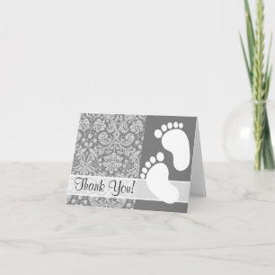 Vintage Grey Damask Thank You Card