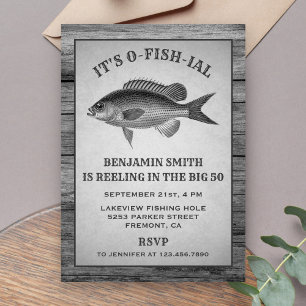 Vintage Grey Fishing Birthday Party Invitation