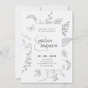 Vintage grey floral wedding invitation
