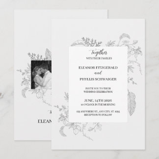 Vintage Grey Floral Wedding Invitation