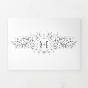 Vintage grey heraldic crest, initials wedding Tri-Fold invitation